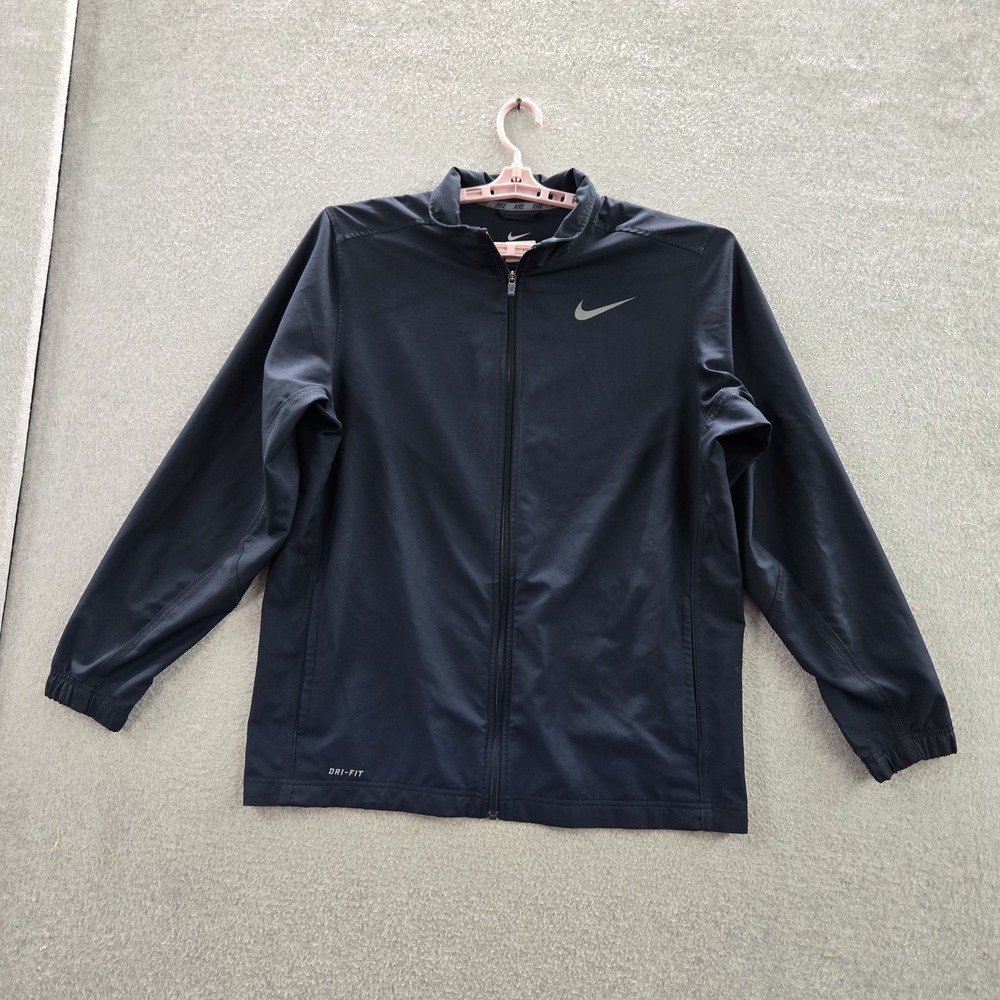 Nike Men Jacket L Navy‎ Dri-Fit Track Activewear Logo Zipper Long Sleeve